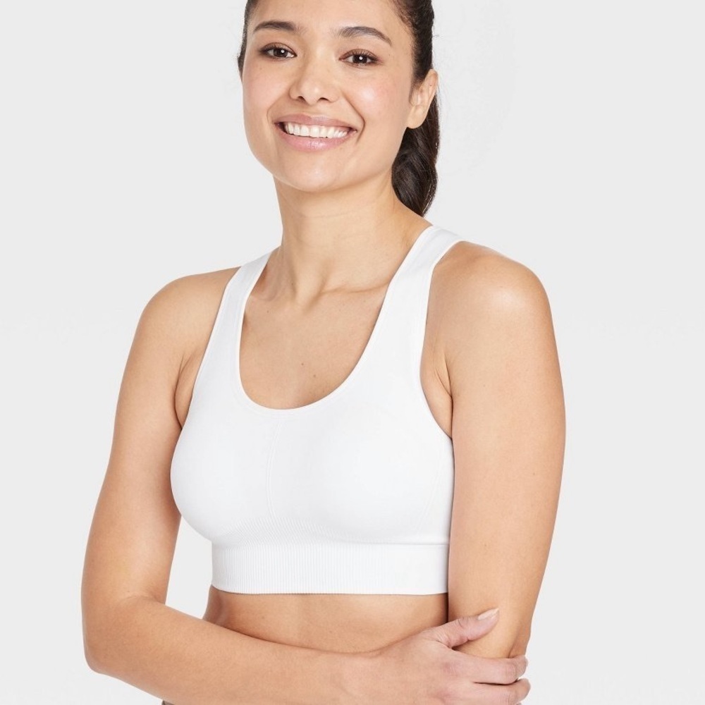 Seamless Medium Support Racerback Midline Sports Bra - All In Motion™ White new